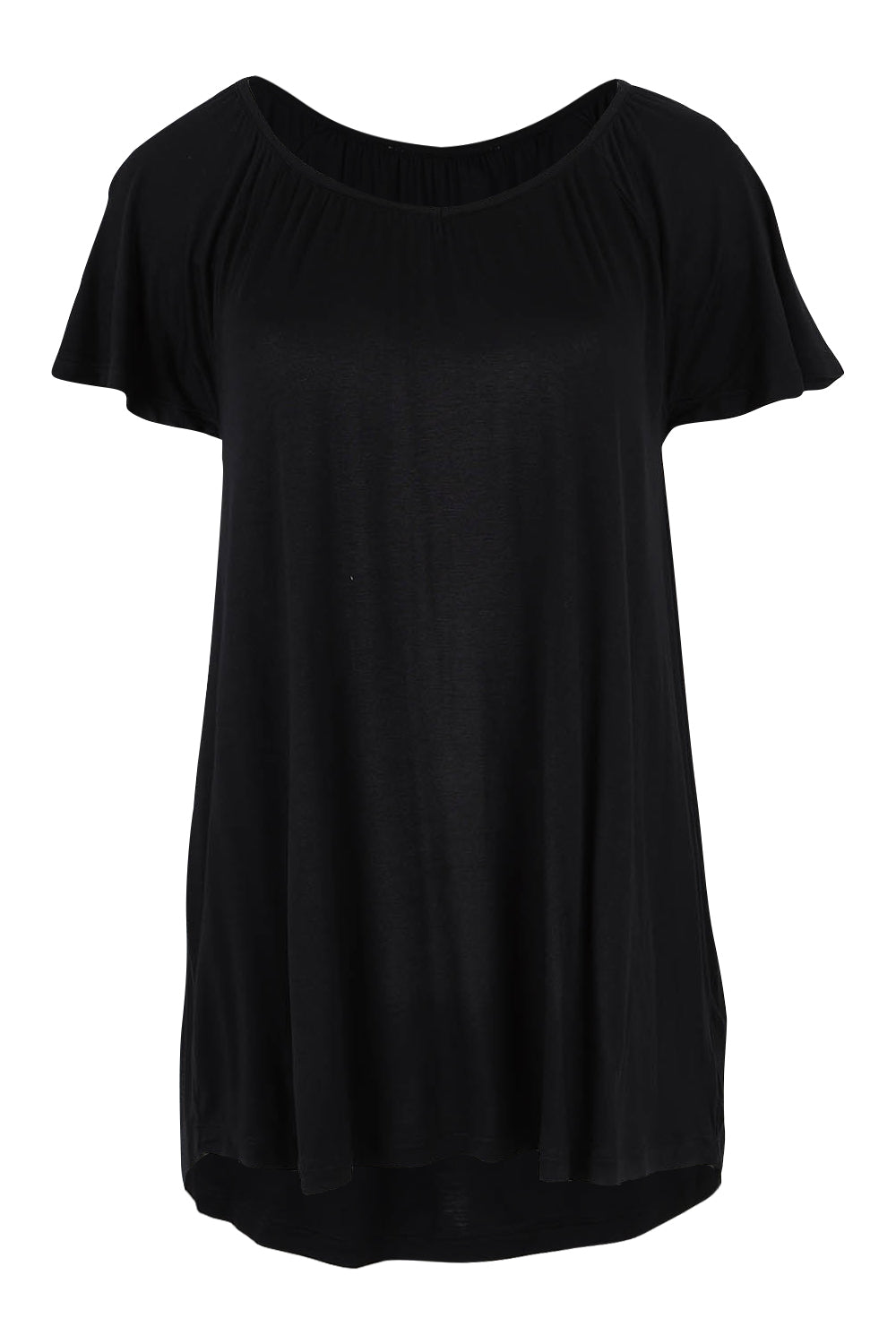 Product shot of the Coral Bamboo Shirred Tee in colour Black (Black), from the front