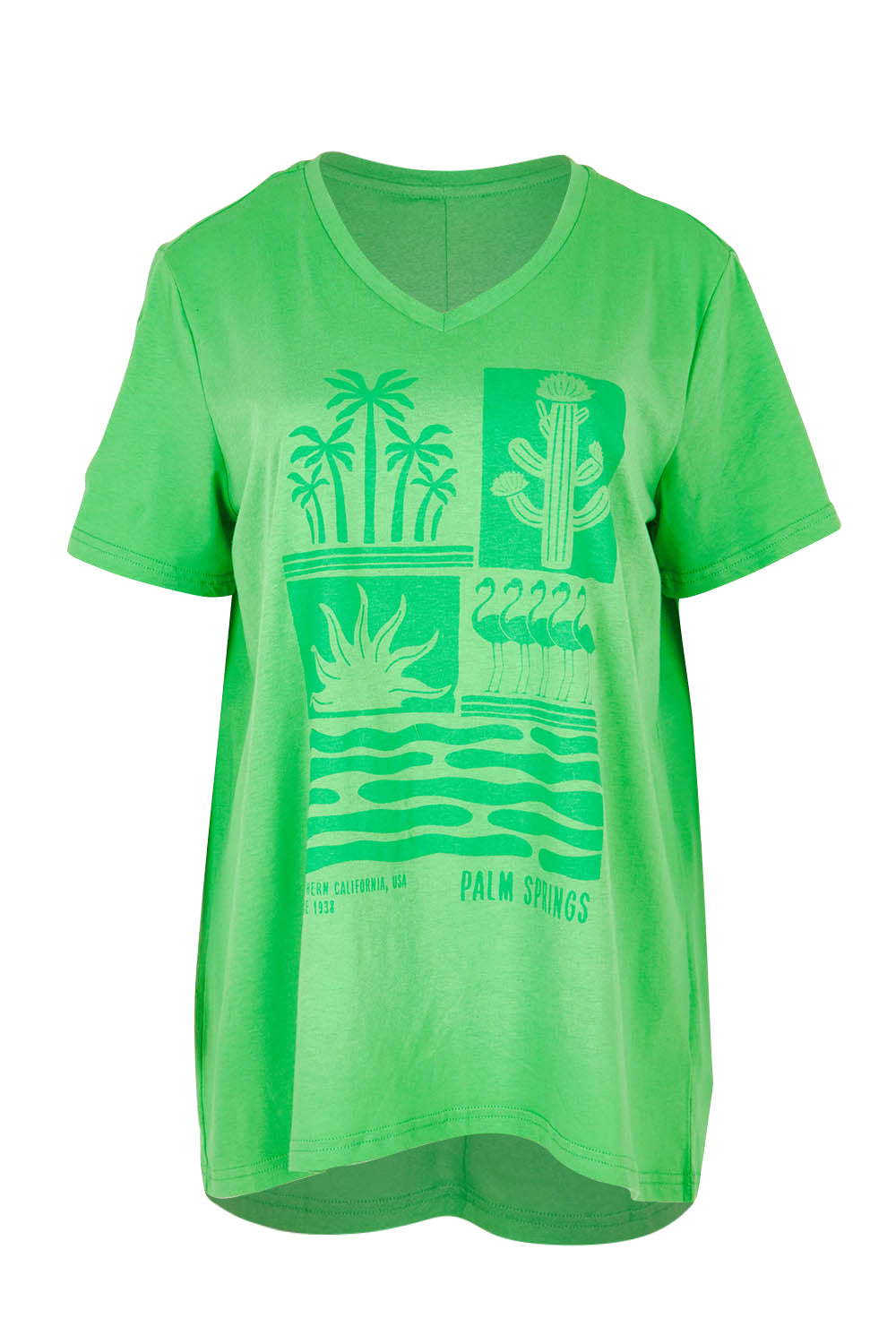 Product shot of the Teagan Cotton Vin colourNeck Tee - Surfbeach (Green), from the front