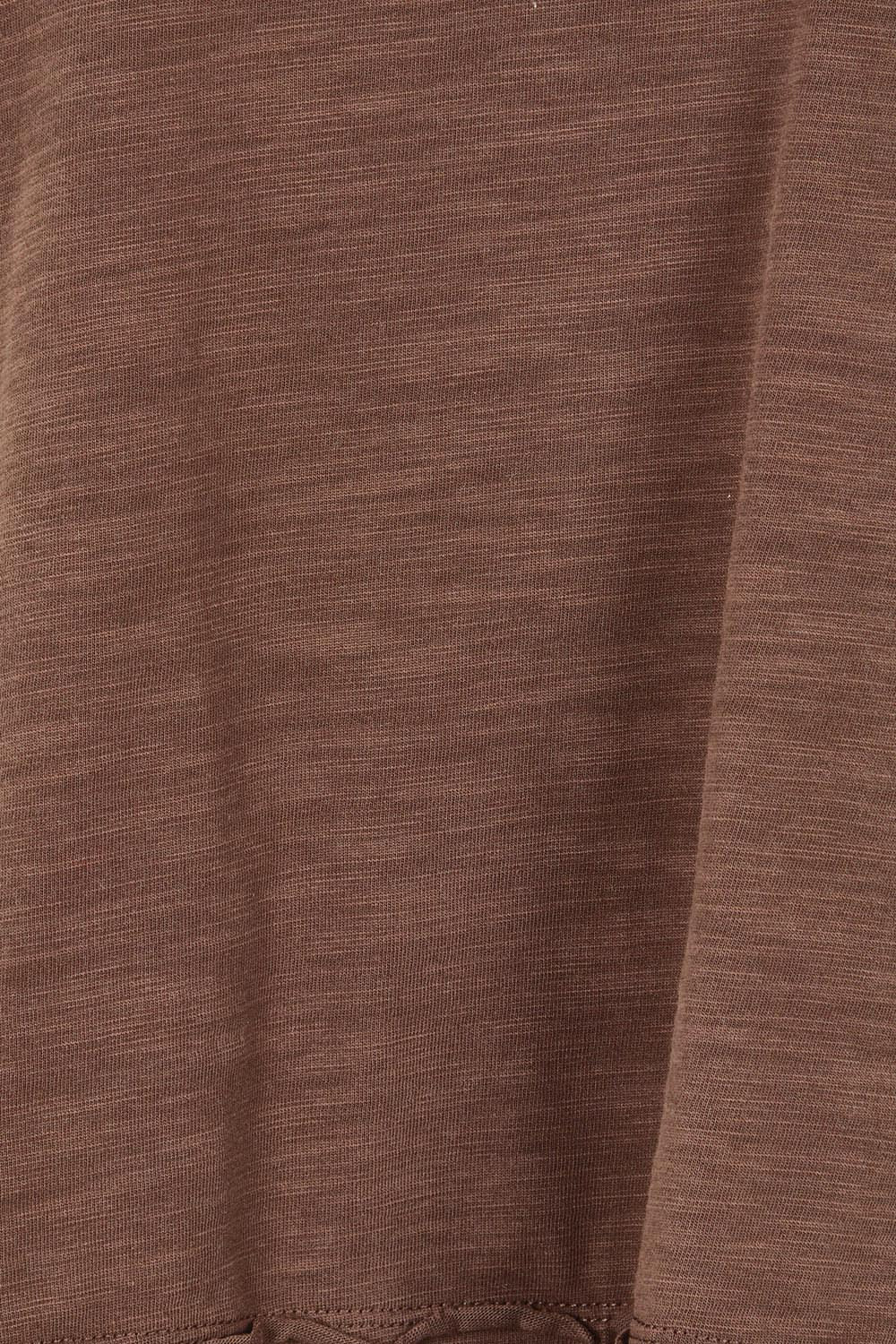 Product shot of the Roxette Cotton Tee in colour Chocolate, detail