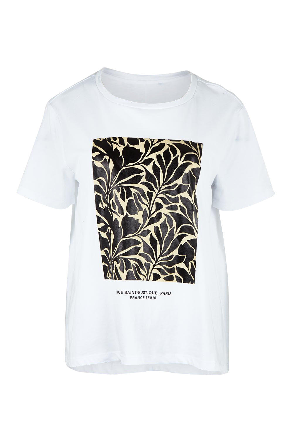 Product shot of the Ellia Cotton Crew Tee in colour Floral (White), from the front