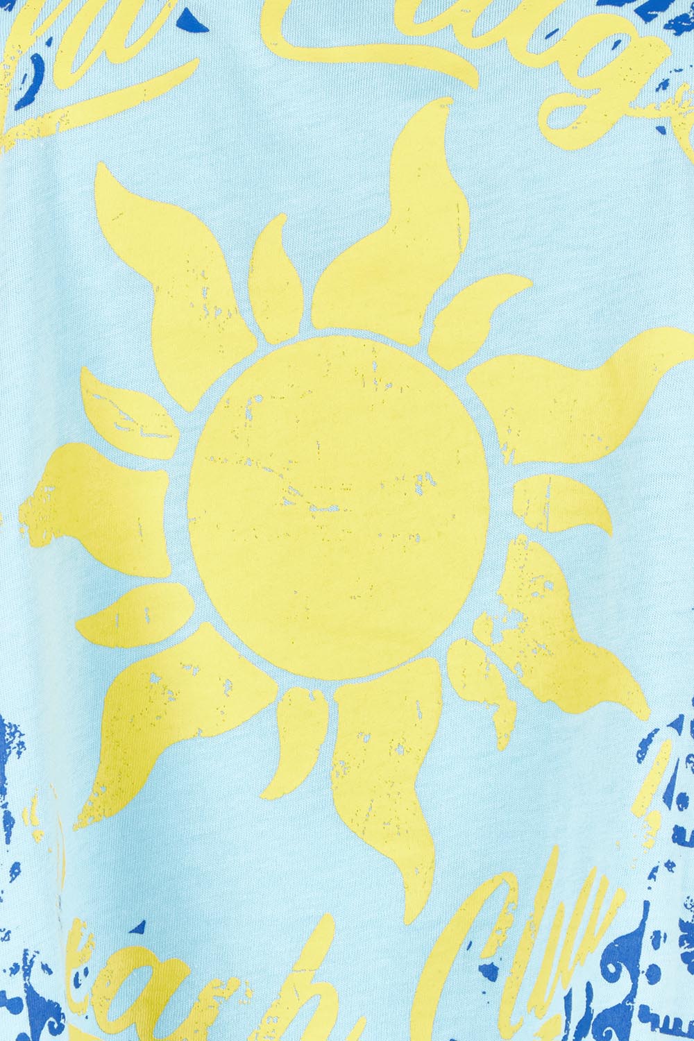 Product shot of the Ellia Cotton Crew Tee in colour Laplage (Blue), detail