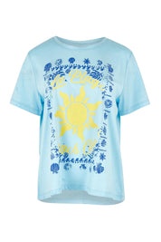 Product shot of the Ellia Cotton Crew Tee in colour Laplage (Blue), from the front