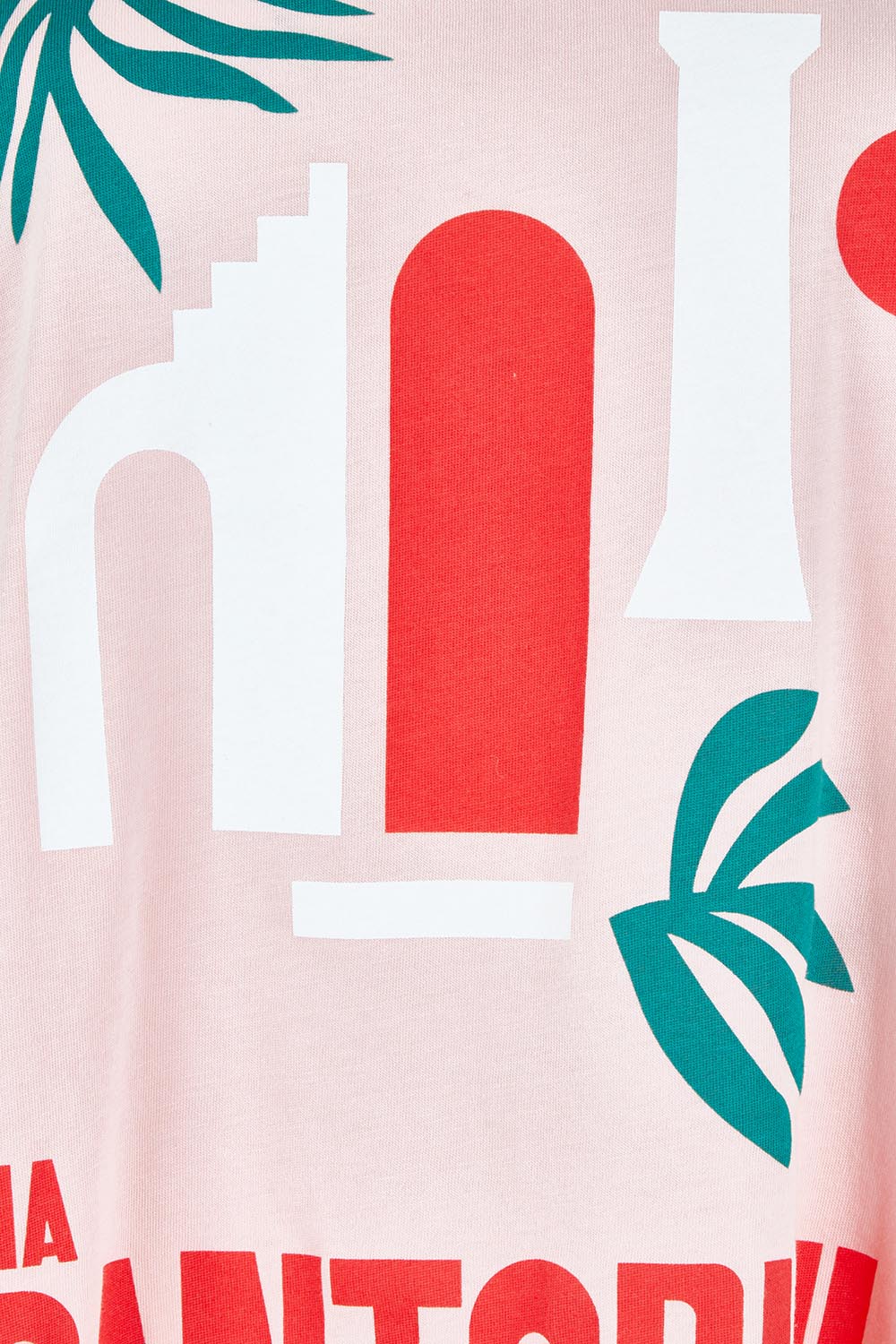 Product shot of the Ellia Cotton Crew Tee in colour Santorini (Pink), detail