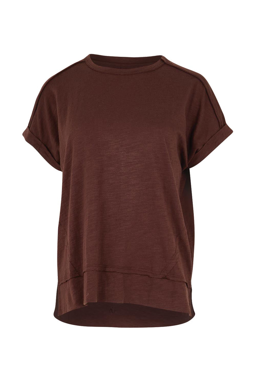 Product shot of the Shirley Short Sleeve Tee – Chocolate in colour Chocolate, from the front