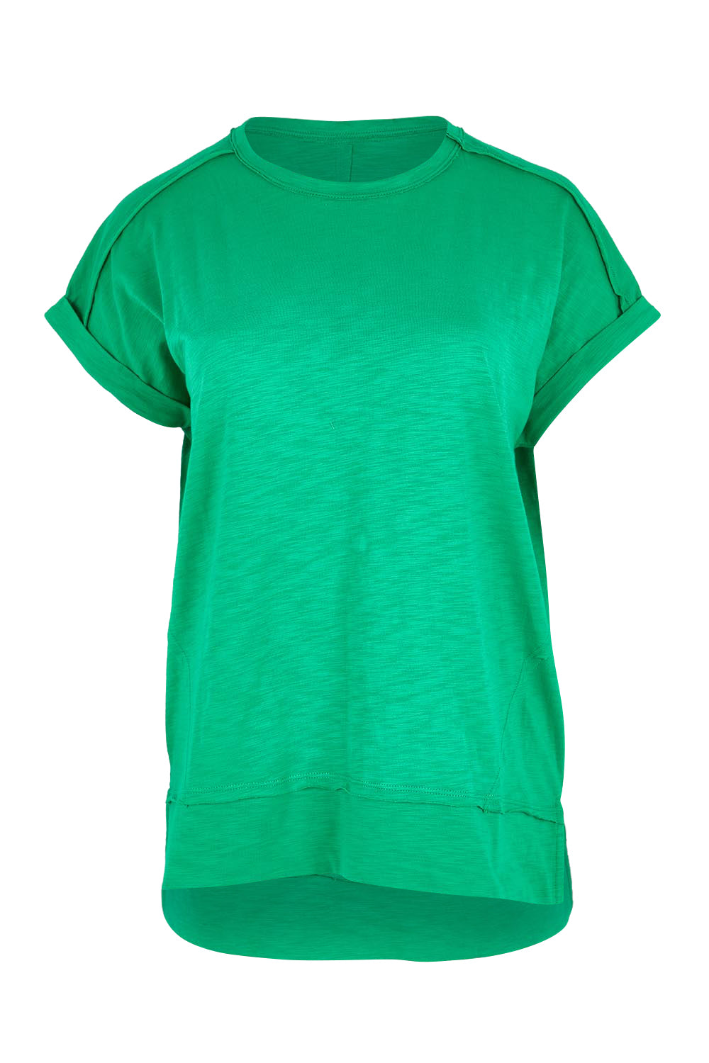 Product shot of the Shirley Short Sleeve Cotton Tee – Green in colour Green, from the front