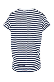 Product shot of the Shirley Cotton Short Sleeve Tee in colour Navystripe (Blue), from the back