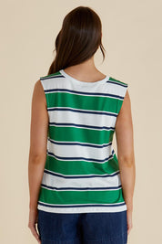 A model wearing the Jordyn Cotton Tank in colour Green (Green), from the back
