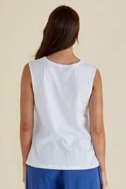 A model wearing the Jordyn Cotton Tank in colour White (White), from the back