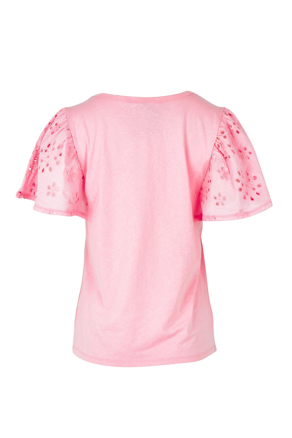Product shot of the Lottie Embroidered Cotton Tee in colour Pink (Pink), from the back