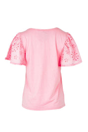 Product shot of the Lottie Embroidered Cotton Tee in colour Pink (Pink), from the back