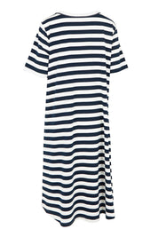 Product shot of the Eloise Cotton Tin colourShirt Dress - Navy (Blue), from the back