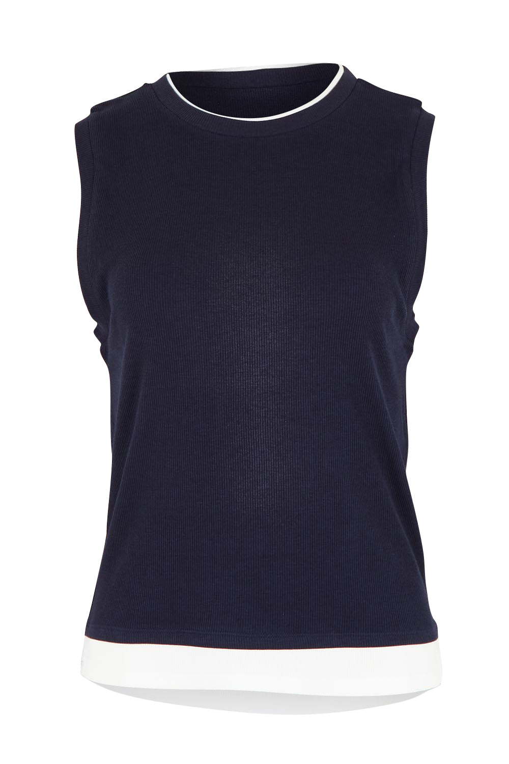 Product shot of Thea Cotton Blend Tank Top in colour Navy (Blue), from the front