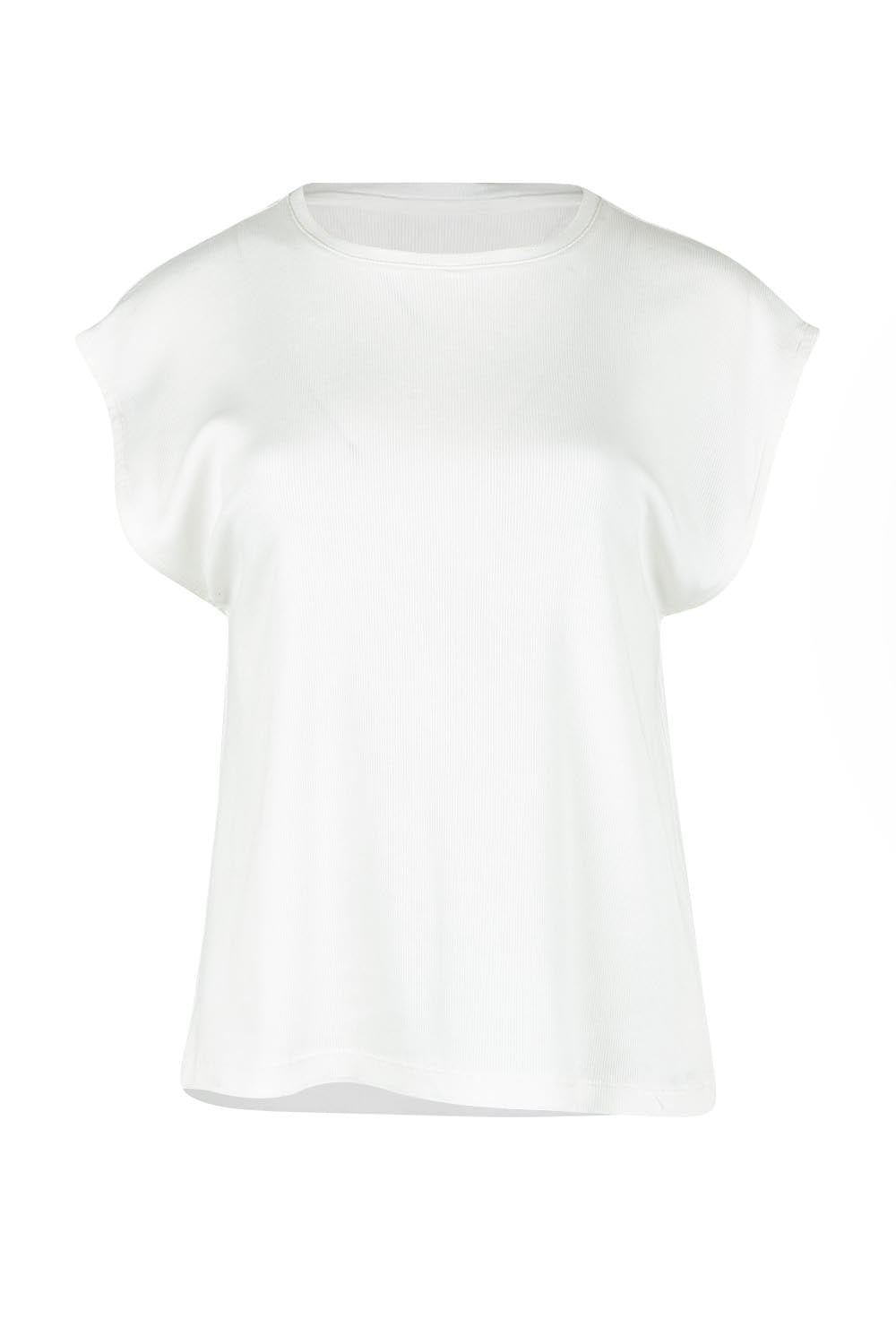 Product shot of the Cuff Cotton Blend Rib Tee in colour White (White), from the front