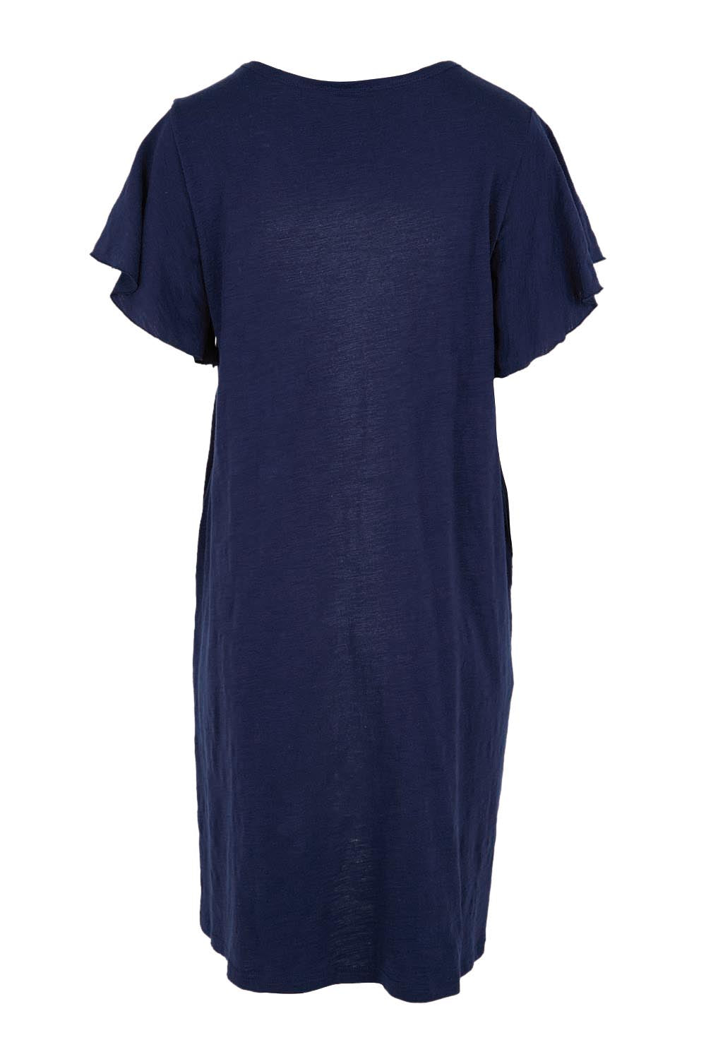 Product shot of the Celene Frill Dress – Navy in colour Navy, from the back