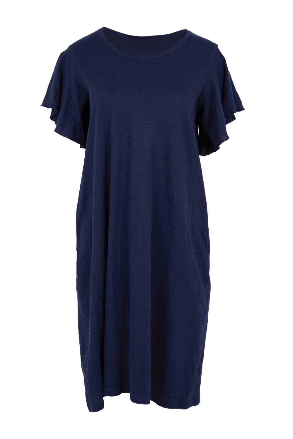 Product shot of the Celene Frill Dress – Navy in colour Navy, from the front