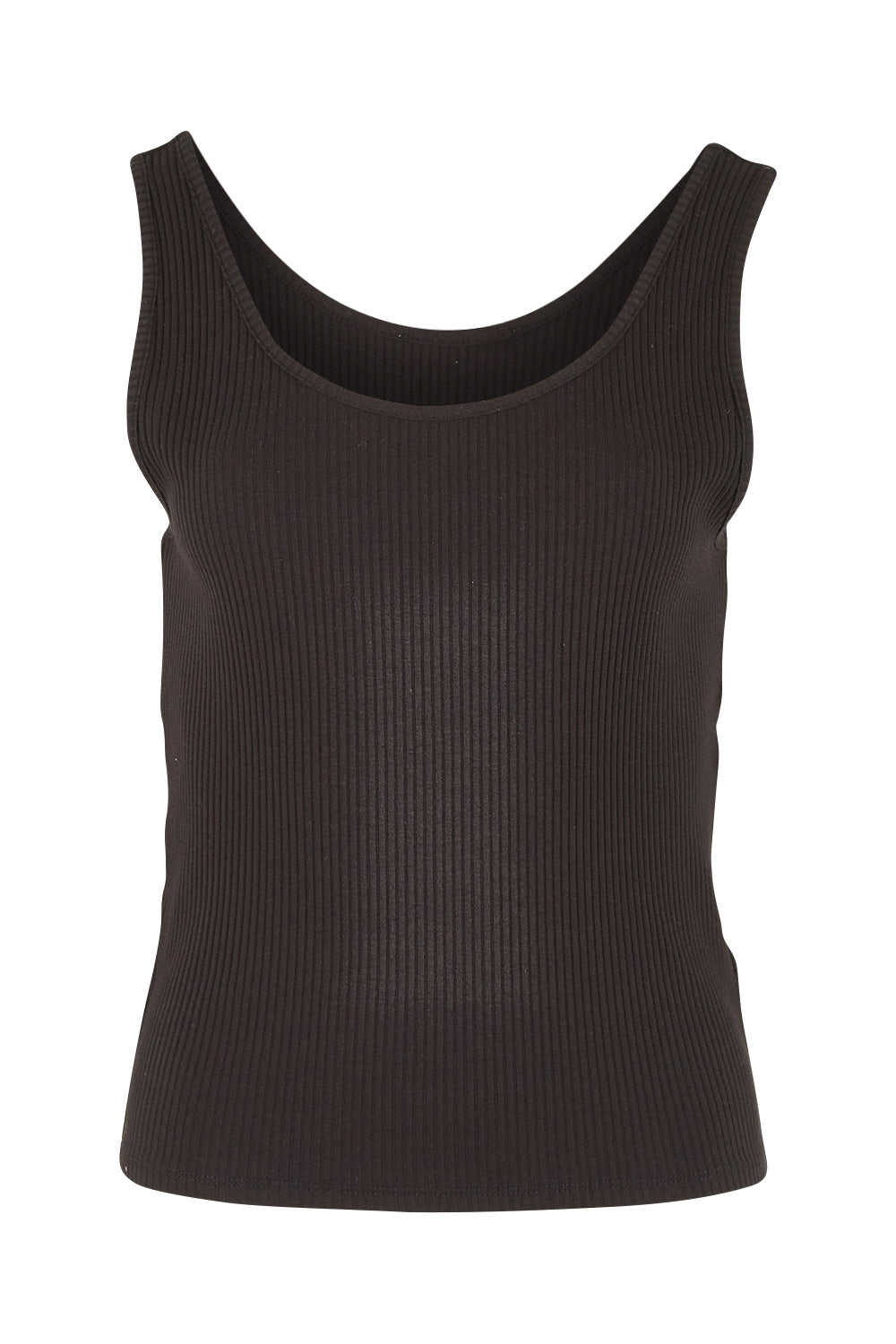 Product shot of the Mimi Rib Tank in colour Black (Black), from the front