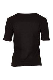 Product shot of the Stacey Rib Tee in colour Black (Black), from the back