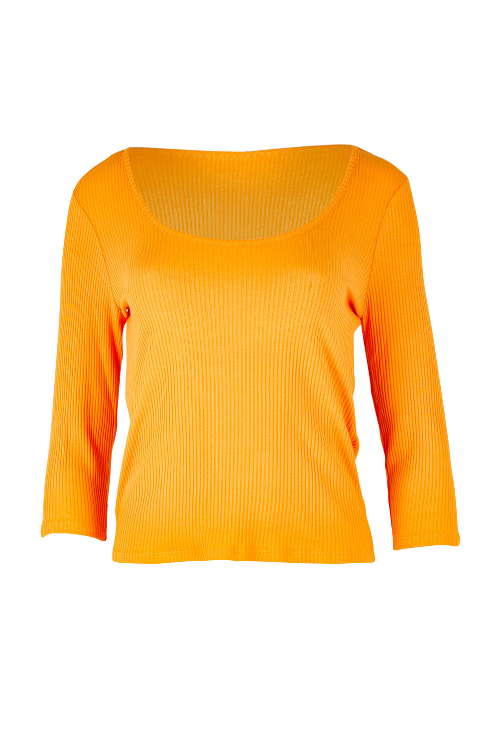 Product shot of the Rosa 3/4 Rib Top in colour Mandarin, from the front