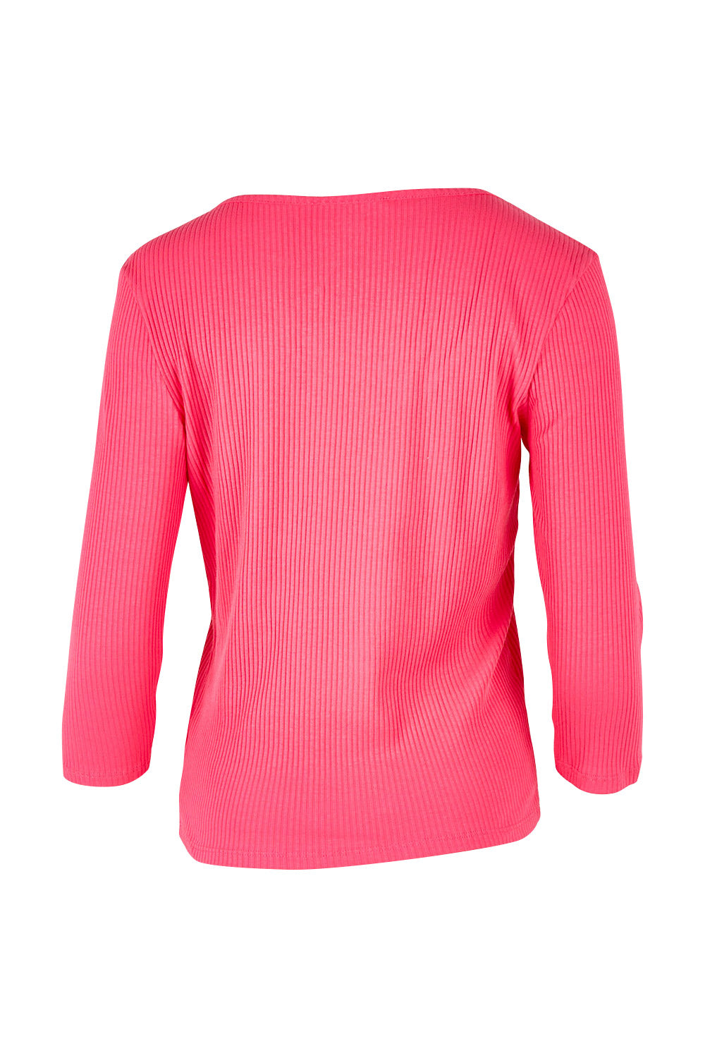 Product shot of the Rosa 3/4 Rib Top in colour Berry (Pink), from the back