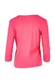 Product shot of the Rosa 3/4 Rib Top in colour Berry (Pink), from the back