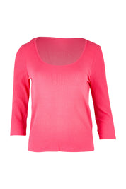 Product shot of the Rosa 3/4 Rib Top in colour Berry (Pink), from the front