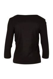Product shot of the Rosa 3/4 Rib Top in colour Black (Black), from the back