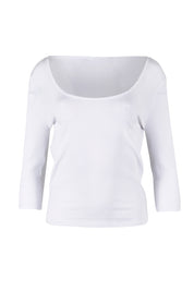Product shot of the Rosa 3/4 Rib Top in colour White (White), from the front