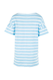 Product shot of the Kathy Tee in colour Bluestripe (Blue), from the back