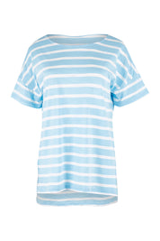 Product shot of the Kathy Tee in colour Bluestripe (Blue), from the front