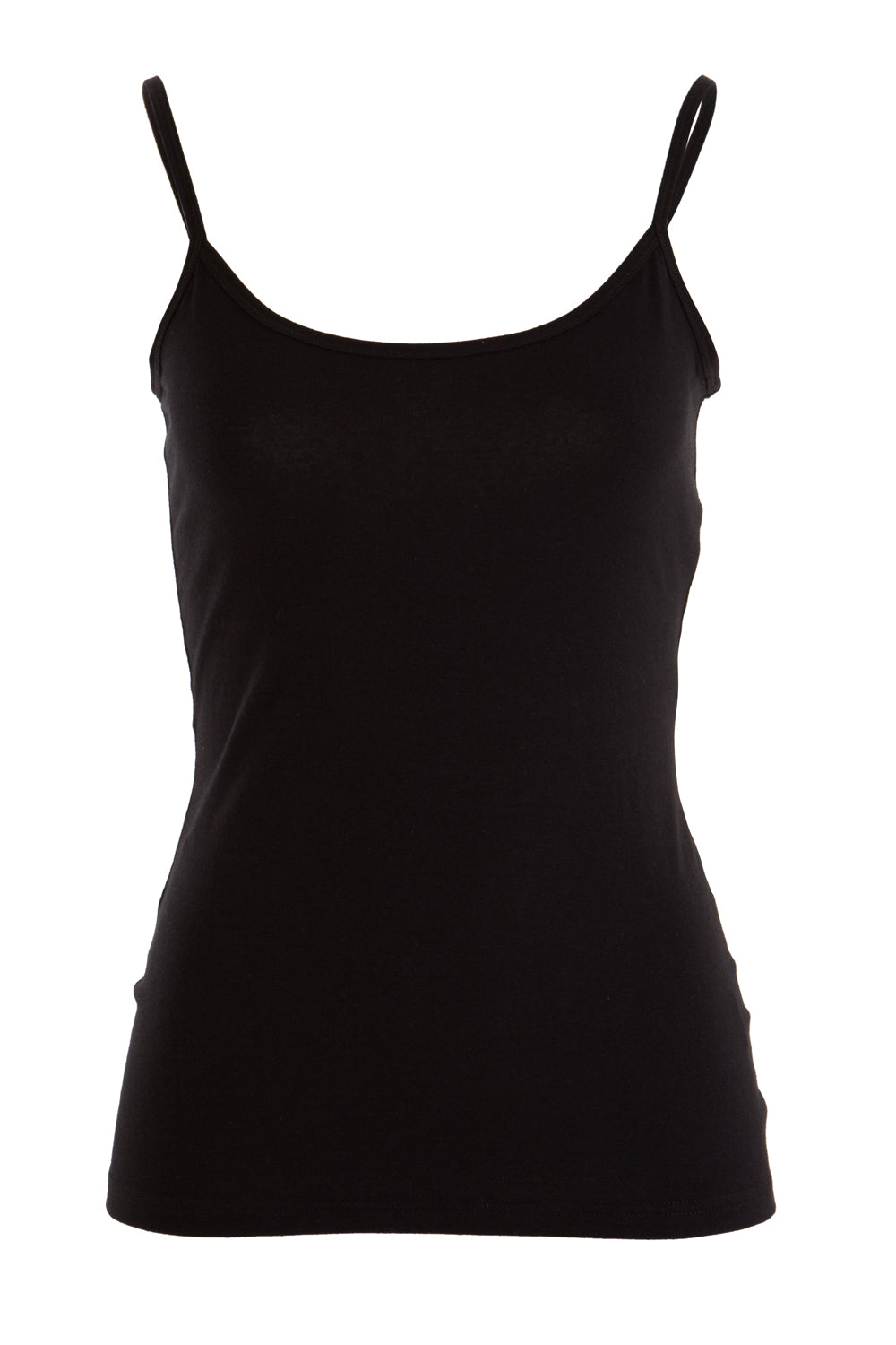 Product shot of the Tina Singlet in colour Black (Black), from the front