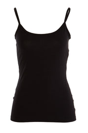 Product shot of the Tina Singlet in colour Black (Black), from the front