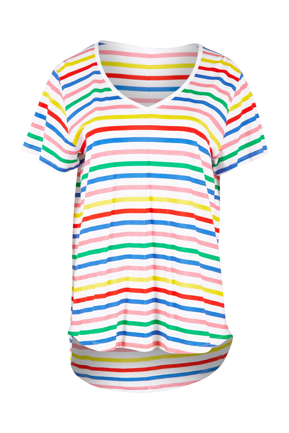 Product shot of the Ava Tee in colour Rainbow (Blue), from the front