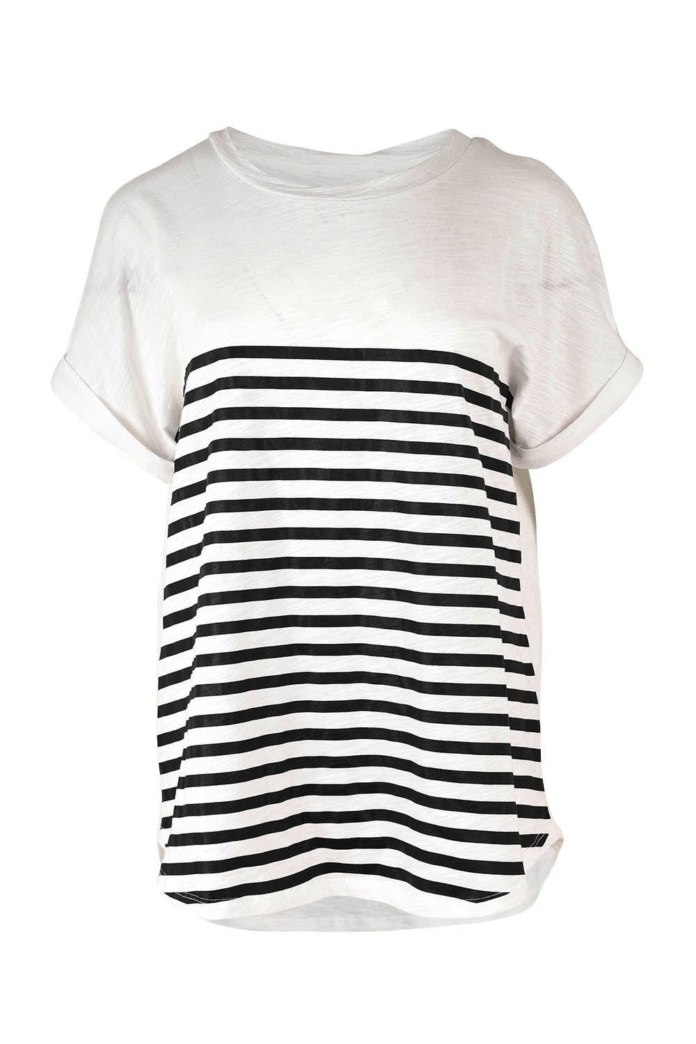 Product shot of the Hailey Short Sleeve Cotton Tee in colour Blkstripe (White), from the front