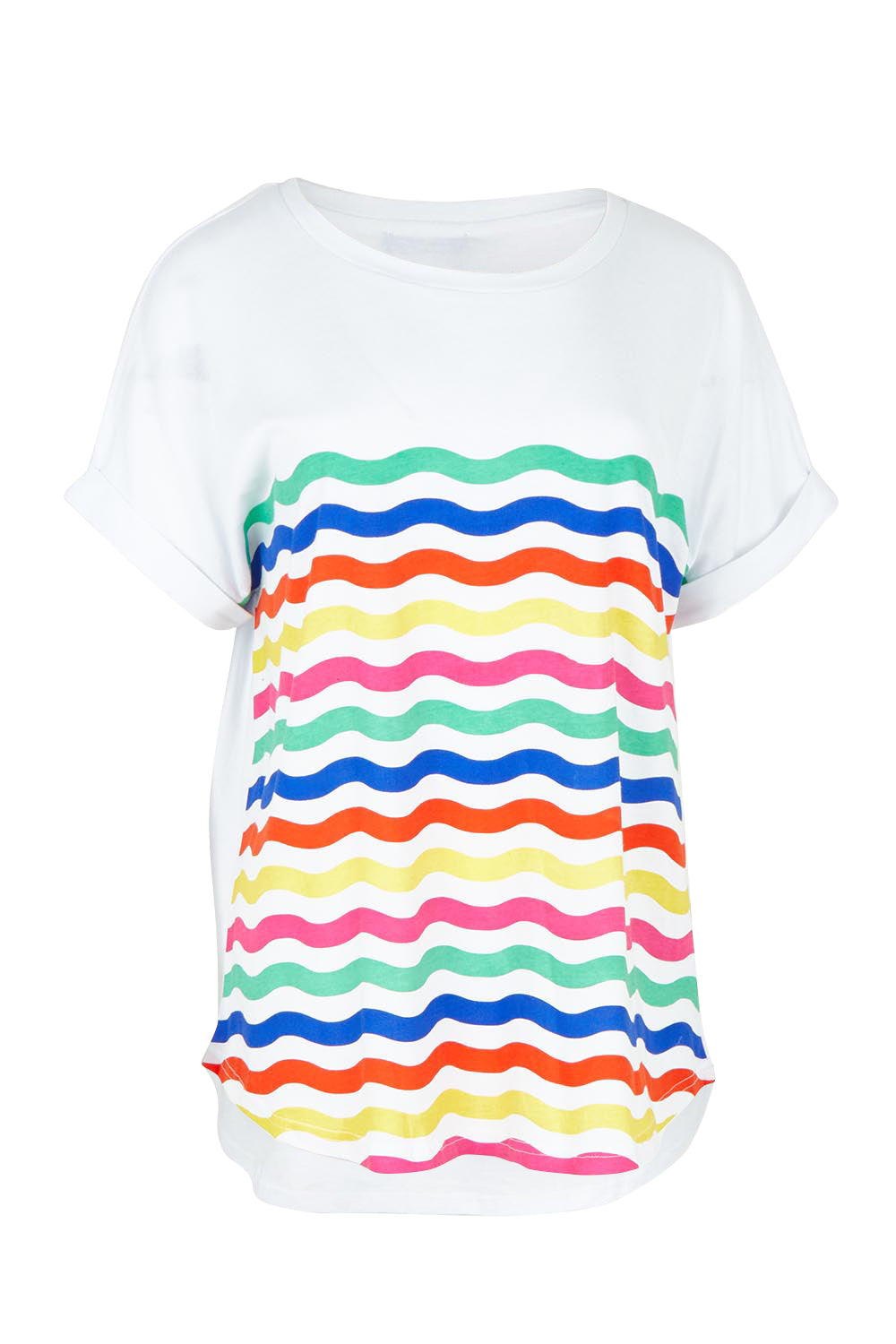 Product shot of the Hailey Short Sleeve Cotton Tee in colour Rainbow, from the front