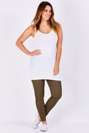 Model Laura wearing size 12 of the Whitney Tank Dress in colour White (White), from the front, showing the whole outfit