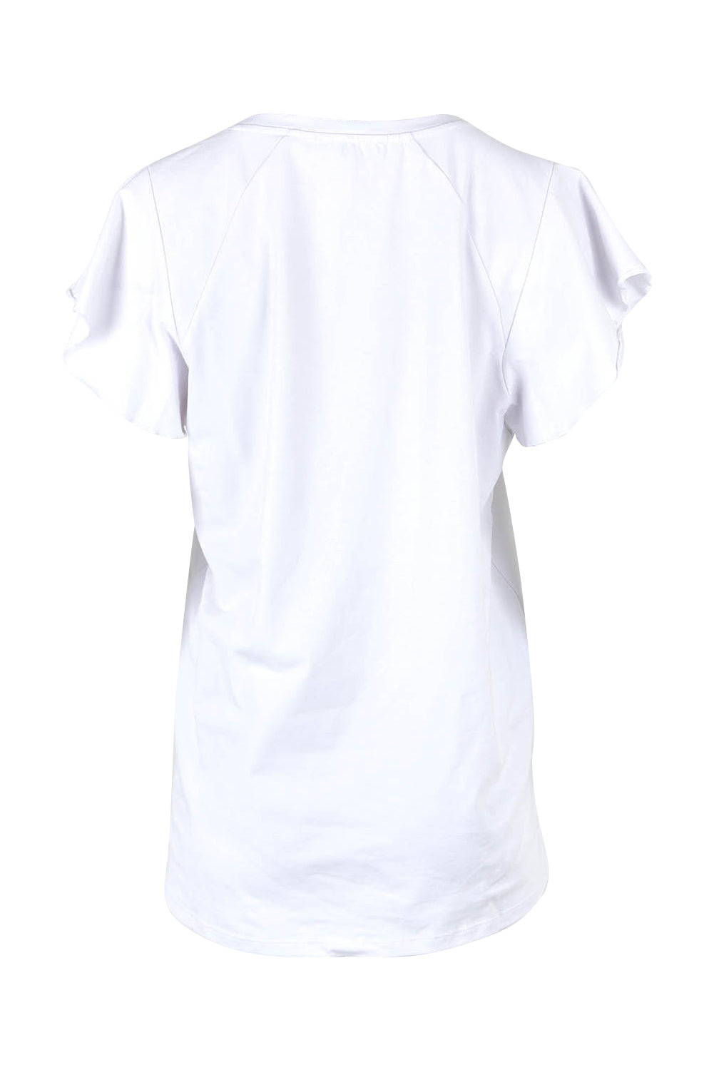 Product shot of the Magnolia Cotton Frill Sleeve Top in colour White (White), from the back