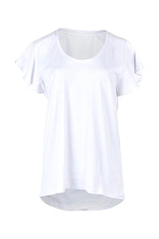 Product shot of the Magnolia Cotton Frill Sleeve Top in colour White (White), from the front
