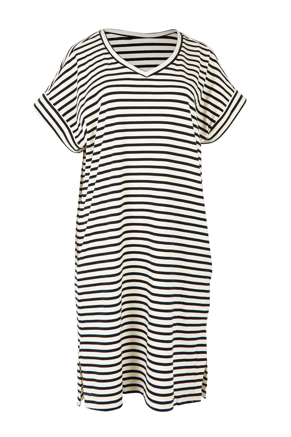 Product shot of the Elise V Neck Cotton Rib Dress in colour Whiteblk, from the front