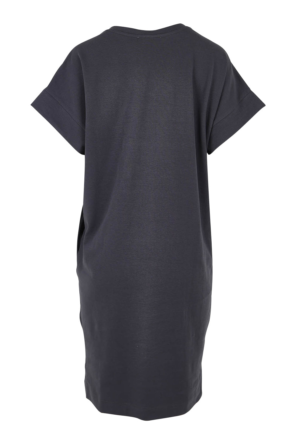 Product shot of the Elise Cotton Vin colourNeck Rib Dress - Steel (Grey), from the back