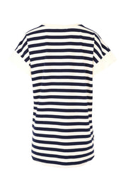 Product shot of the Willa Cotton Tee in colour Navystripe (Blue), from the back