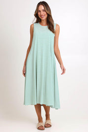 Model Madelinec wearing size 10 of the Sabrina Maxi Dress – Green in colour Green, from the front