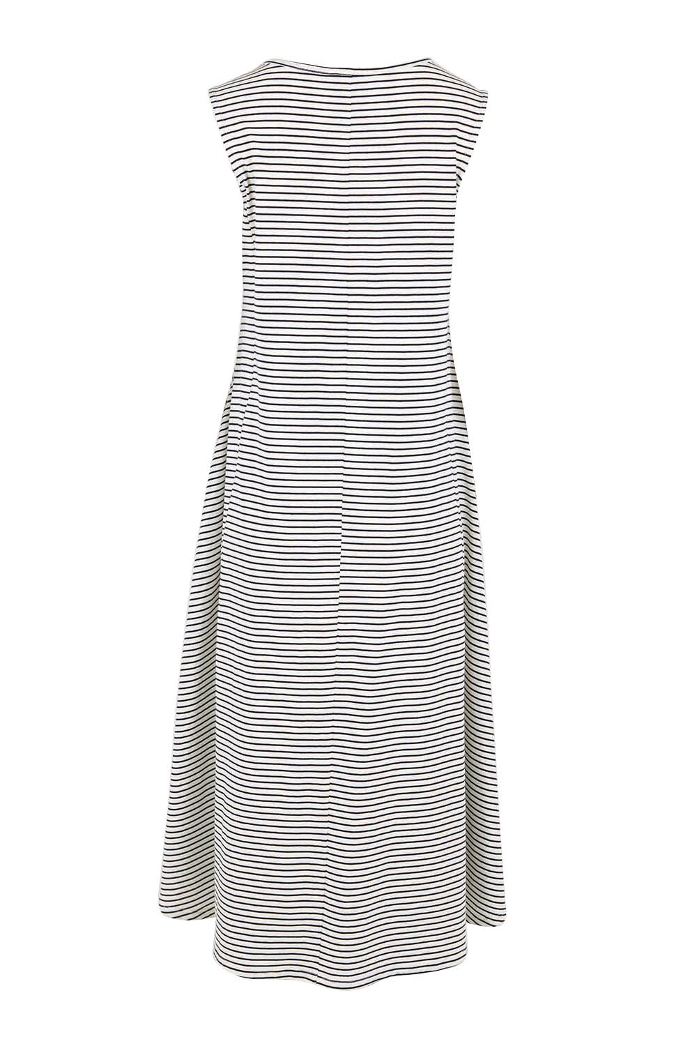 Product shot of the Sabrina Maxi Dress - Navystripe in colour Navystripe, from the back