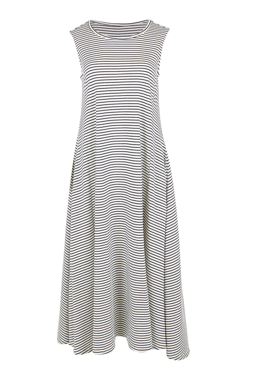 Product shot of the Sabrina Maxi Dress - Navystripe in colour Navystripe, from the front