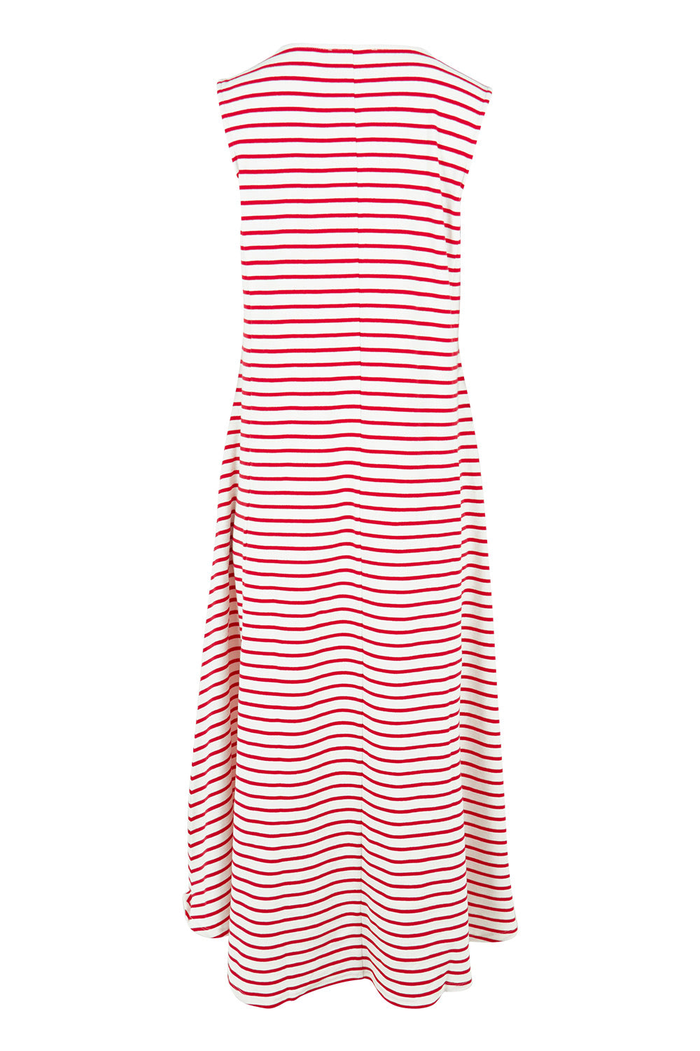 Product shot of the Sabrina Cotton Maxi Dress in colour Redstripe (Red), from the back