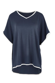 Product shot of the Clara Tee in colour Petrol (Blue), from the front