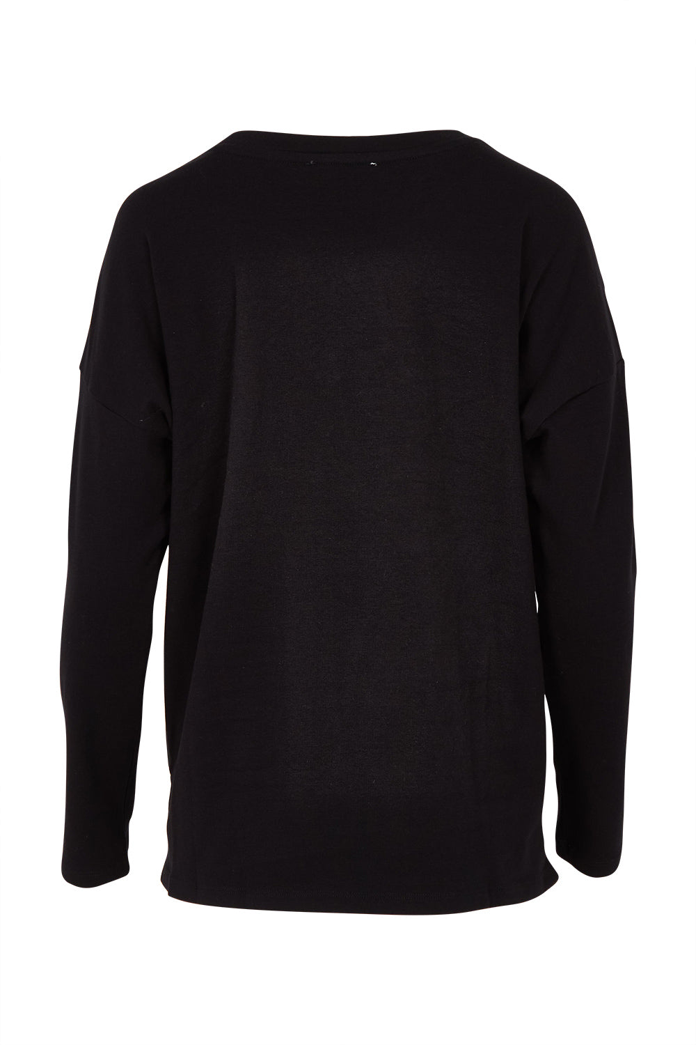Product shot of the Brixley Long Sleeve Cotton Top in colour Black (Black), from the back