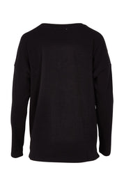 Product shot of the Brixley Long Sleeve Cotton Top in colour Black (Black), from the back