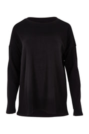 Product shot of the Brixley Long Sleeve Cotton Top in colour Black (Black), from the front