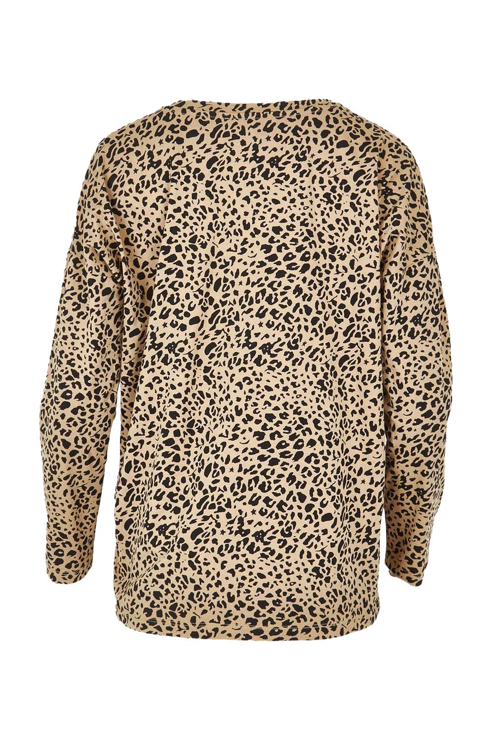 Product shot of the Brixley Long Sleeve Cotton Top in colour Leopard, from the back