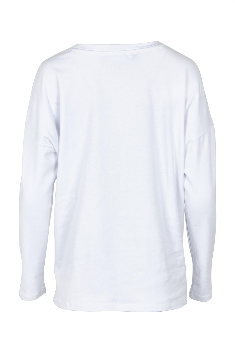 Product shot of the Brixley Long Sleeve Cotton Top in colour White (White), from the back